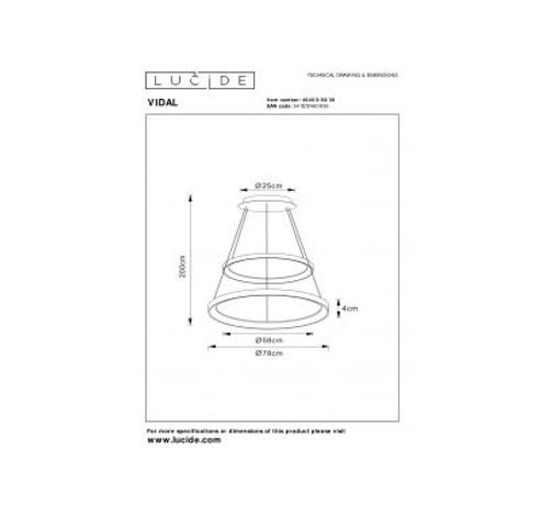 VIDAL Hanglamp-Zwart-Ø78-LED Dimb.-92W-2700K  Lucide