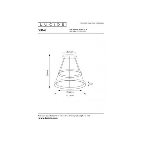 Lucide VIDAL Hanglamp-Zwart-Ø78-LED Dimb.-92W-2700K