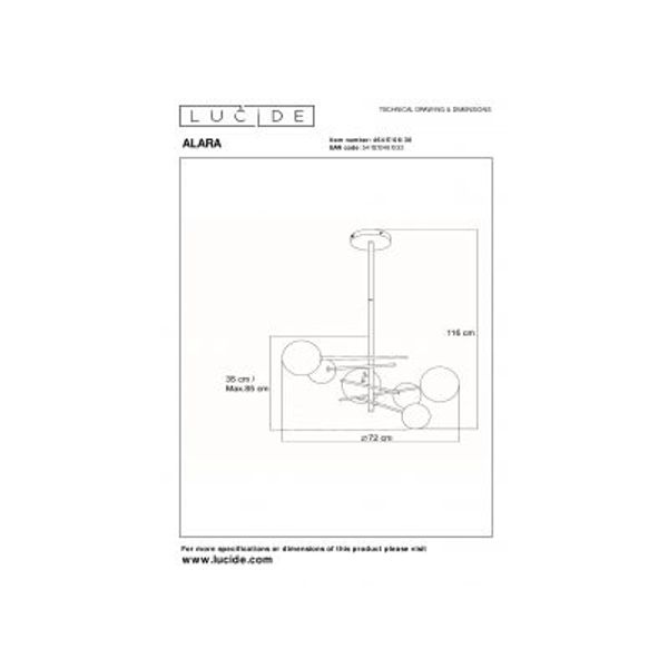 Lucide ALARA Hanglamp-Zwart-Ø72-LED-6xG4-1,5W-2700K-Glas