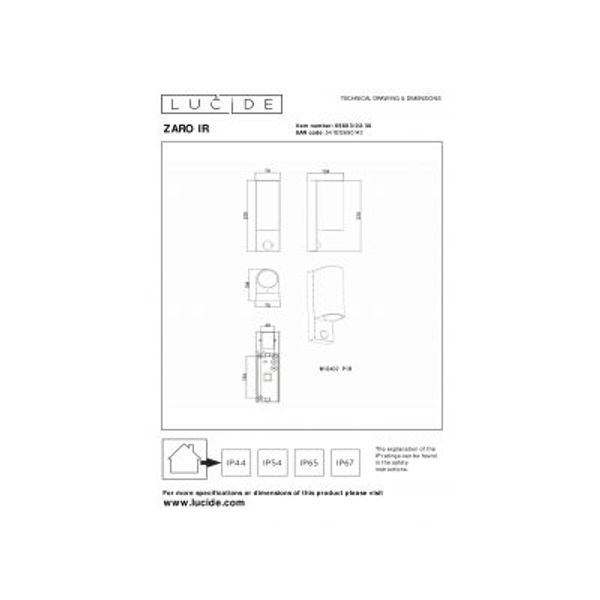 Lucide ZARO IR Wandspot Buiten-Zwart-2xGU10-7W-IP65