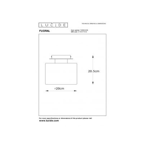 Lucide FUDRAL Plafonnière-Zwart-Ø20-1xE27-10W-Katoen