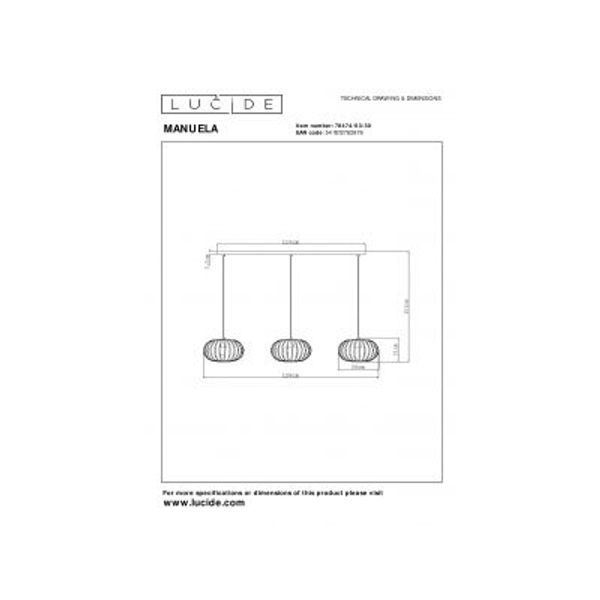 Lucide MANUELA Hanglamp-Zwart-3xE27-40W-Metaal