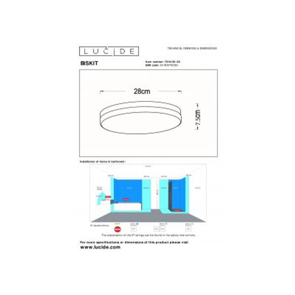 Lucide BISKIT Plafonnière Badk.-Zwart-Ø28-LED-18W-2700K