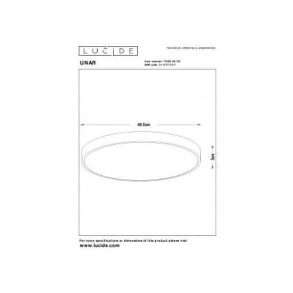 Lucide UNAR Plafonnière-Zwart-Ø49,5-LED Dimb.-36W-2700K