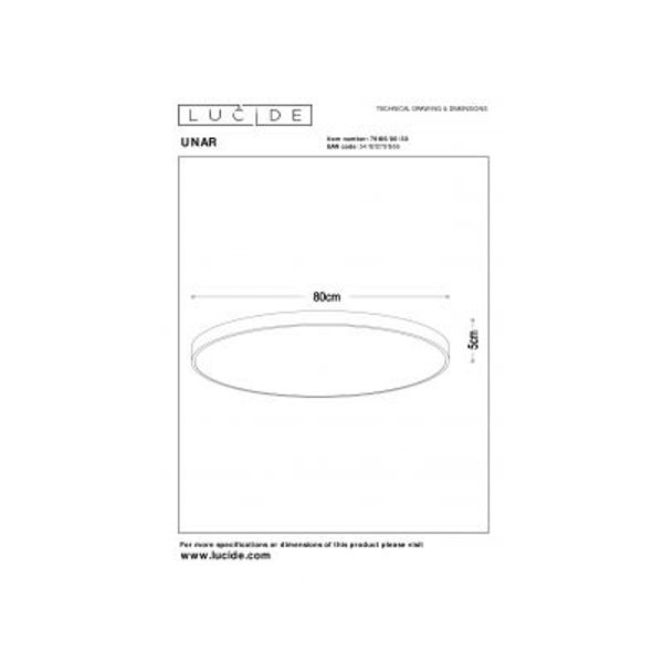 Lucide UNAR Plafonnière-Zwart-Ø80-LED Dimb.-80W-2700K