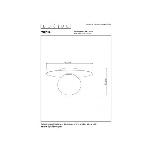 Lucide TRICIA Plafonnière-Mat Go.-Ø25-1xE27-15W-Metaal