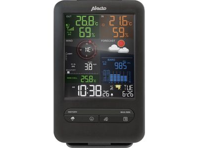 Professioneel weerstation met draadloze buitensensor, zwart