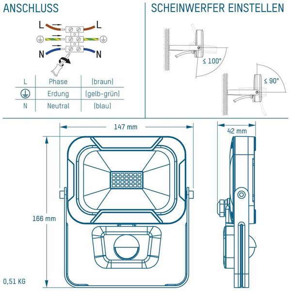 Ansmann VERSTRALER LED 10W 800LM (WAND+SENSOR)