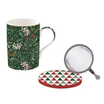 COFFRET TISANIERE 35CL EN PORCELAINE AVEC FILTRE INOX FANCY CHRISTMAS 