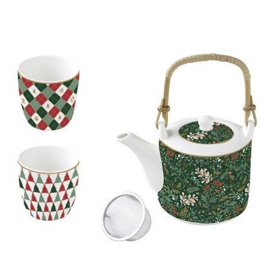 Fancy Christmas Theepot 600ml + 2 kopjes porselein 160ml 