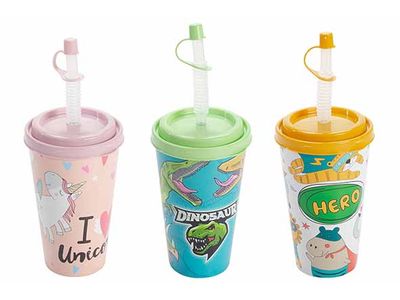 Sapporo Fantasy Animals Drinkbeker 56cl + Deksel En Rietje D8,7xh22,7cm - 3ass