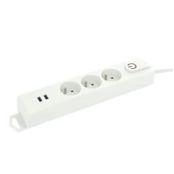 Profile 3-voudig Stopcontact + 2x USB 1,5m Schakelaar Wit  