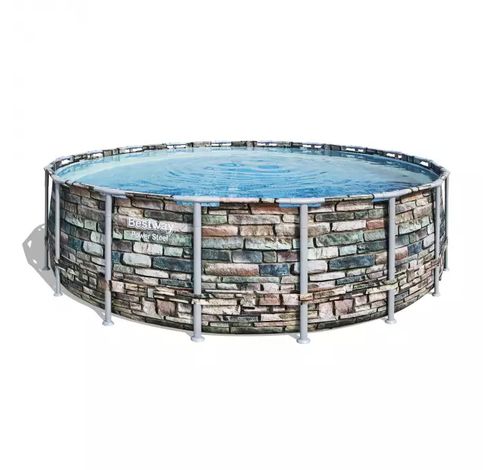 Ensemble complet Power Steel™ piscine hors sol avec pompe de filtration Ø 549 x 132 cm aspect pierre (pierre naturelle), ronde  Bestway