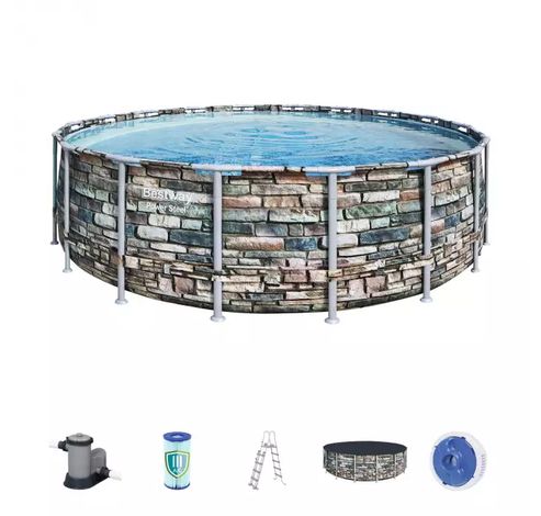 Ensemble complet Power Steel™ piscine hors sol avec pompe de filtration Ø 549 x 132 cm aspect pierre (pierre naturelle), ronde  Bestway