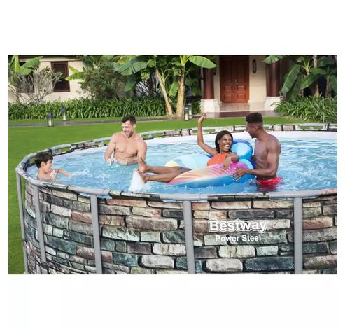 Ensemble complet Power Steel™ piscine hors sol avec pompe de filtration Ø 549 x 132 cm aspect pierre (pierre naturelle), ronde  Bestway