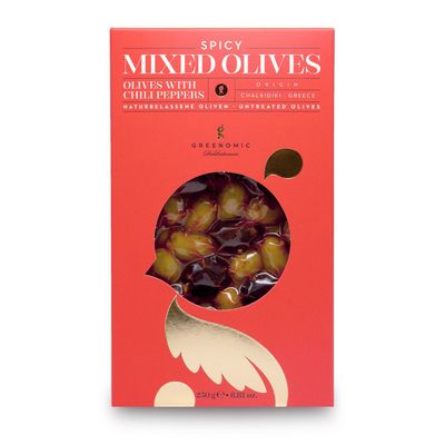 OLIVES SPICY MIXED OLIVES 250G  Greenomic