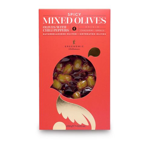 OLIVES SPICY MIXED OLIVES 250G  Greenomic