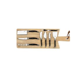 Style de Vie Premium Line Kaasmessenset 8pcs Zwart Met Serveerplank Rubberhout