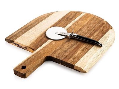 Premium Line Pizzasnijder Zwart Met Serveerplank Acacia