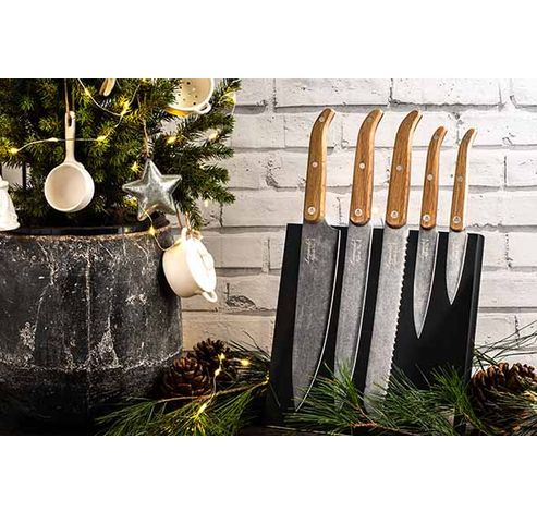 Innovation Line Set De Couteaux 5pcs Oak  Stonewash - Bloc De Couteaux Magnétiqu  Style de Vie