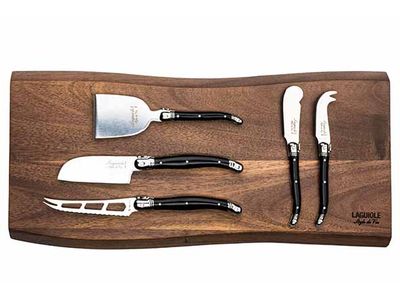 Premium Line Kaasmessenset 5pcs Zwart Met Serveerplank Acacia