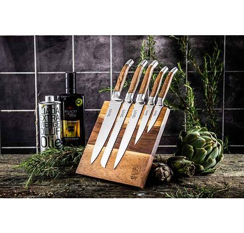 Luxury Line Set De Couteaux 5pcs Olivier  Incl. Bloc De Couteau Magnétique  Style de Vie