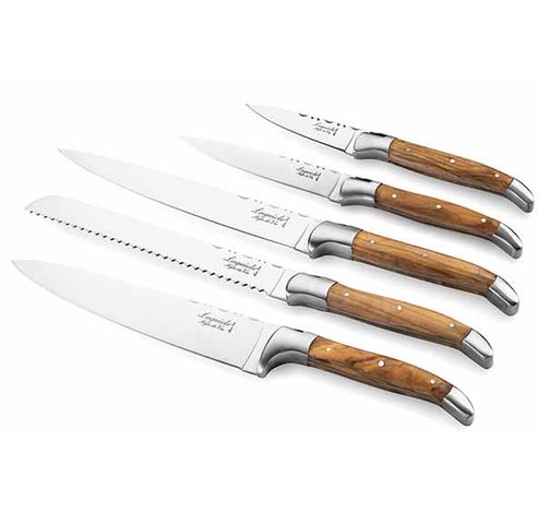 Luxury Line Set De Couteaux 5pcs Olivier  Incl. Bloc De Couteau Magnétique  Style de Vie