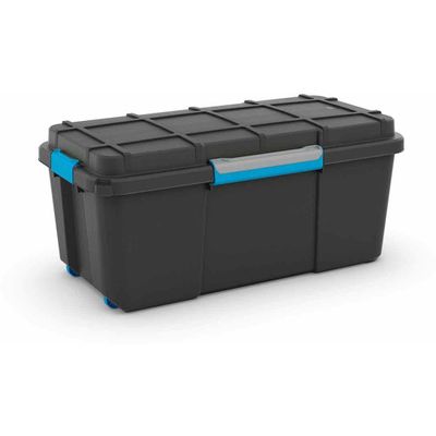 Scuba Box Xl Zwart 110l Op Wielen Blauwe Clips 73.5x44.5xh46cm 