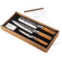 Forged Olive Set De Couteaux 3pcs - Couteau Chef + Couperet + Couteau Menager 