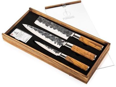 Olive Messenset 3pcs - Koksmes + Hakbijl + Huishoudmes