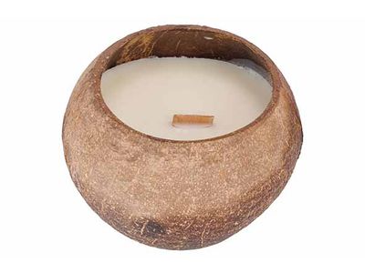 Cocos Kaars Met Houten Wiek D12cm Kokos Geur
