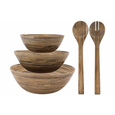 Set 3x Saladier Rond D22-28-33cm Incl. Couverts A Salade - Bambou  Noya