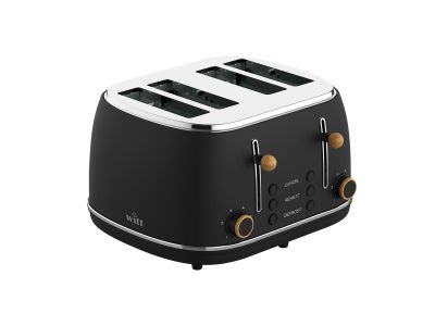 Premium 4-slice broodrooster hout zwart