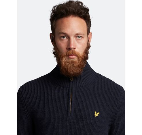 Geribbelde trui met rits Dark Navy S  Lyle&Scott