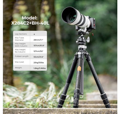 Heavy Duty Tripod X284C2 Carbon 157cm  K&F Concept