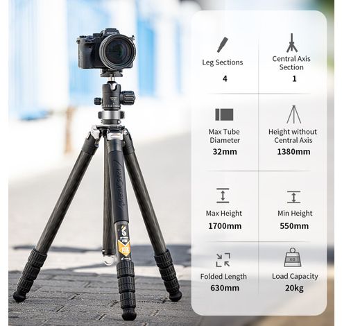 Heavy Duty Tripod X324C4 Carbon 170cm  K&F Concept