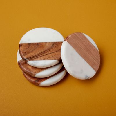 Glasonderzetter Marble+wood round 4 stuks  Be Home