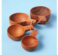 Maatlepels teak measuring cups with handle 