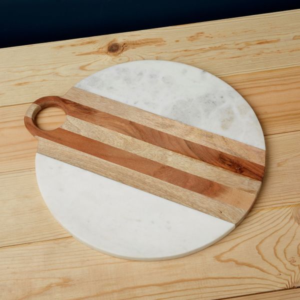 Serveerplank Marble+wood round board 