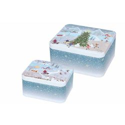 Koekjestrommel Set2 Winter Wonderland Small 12x10xh6cm - 15x13x7cm 