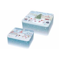 Koekjestrommel Set2 Winter Wonderland Large 18x16xh8cm - 21x19xh9cm 