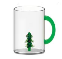 Mug en verre borosilicate en boite cadeau. Cont.:420 ml. Sujet : Sapin 