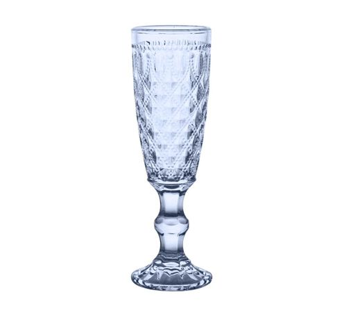 Set de 4 flûtes en verre avec décoration en relief. Couleur bleue.  WD Lifestyle