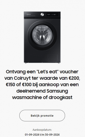 Samsung Wassen en drogen: 'Let's Eat' voucher Colruyt tot €200